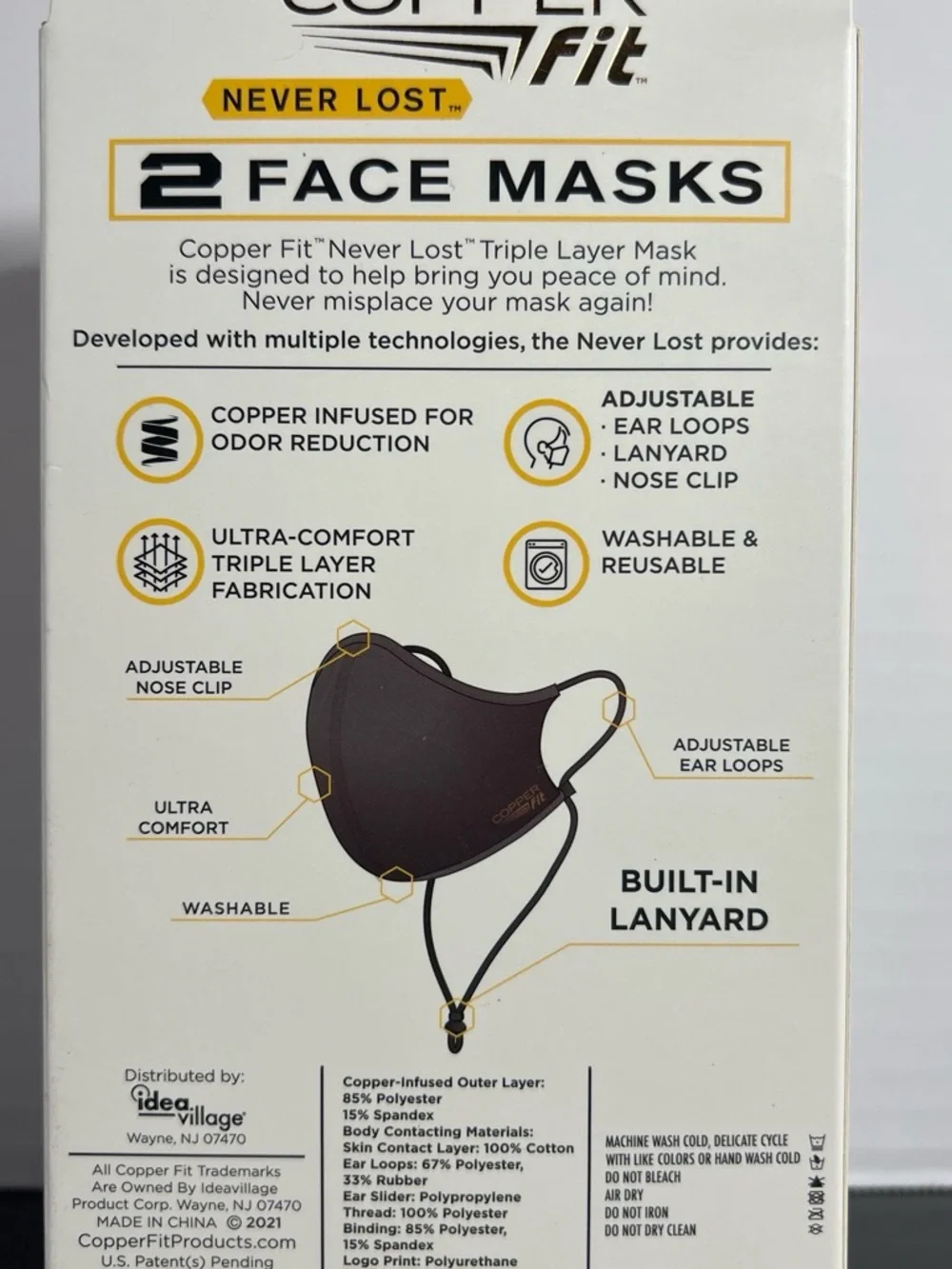 Copper Fit “Never Lost” Face Masks with Built-In Lanyard - Charcoal